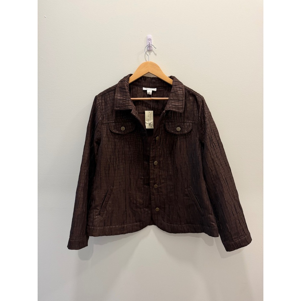 NWT Christopher & Banks Jacket L Brown Textured Button Front Shacket Y2K